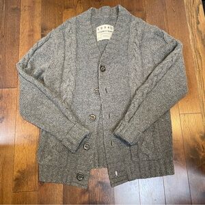 Earnest Sewn Men’s 100% Lambswool Cable Knit Cardigan Gray XL Heritage Sweater